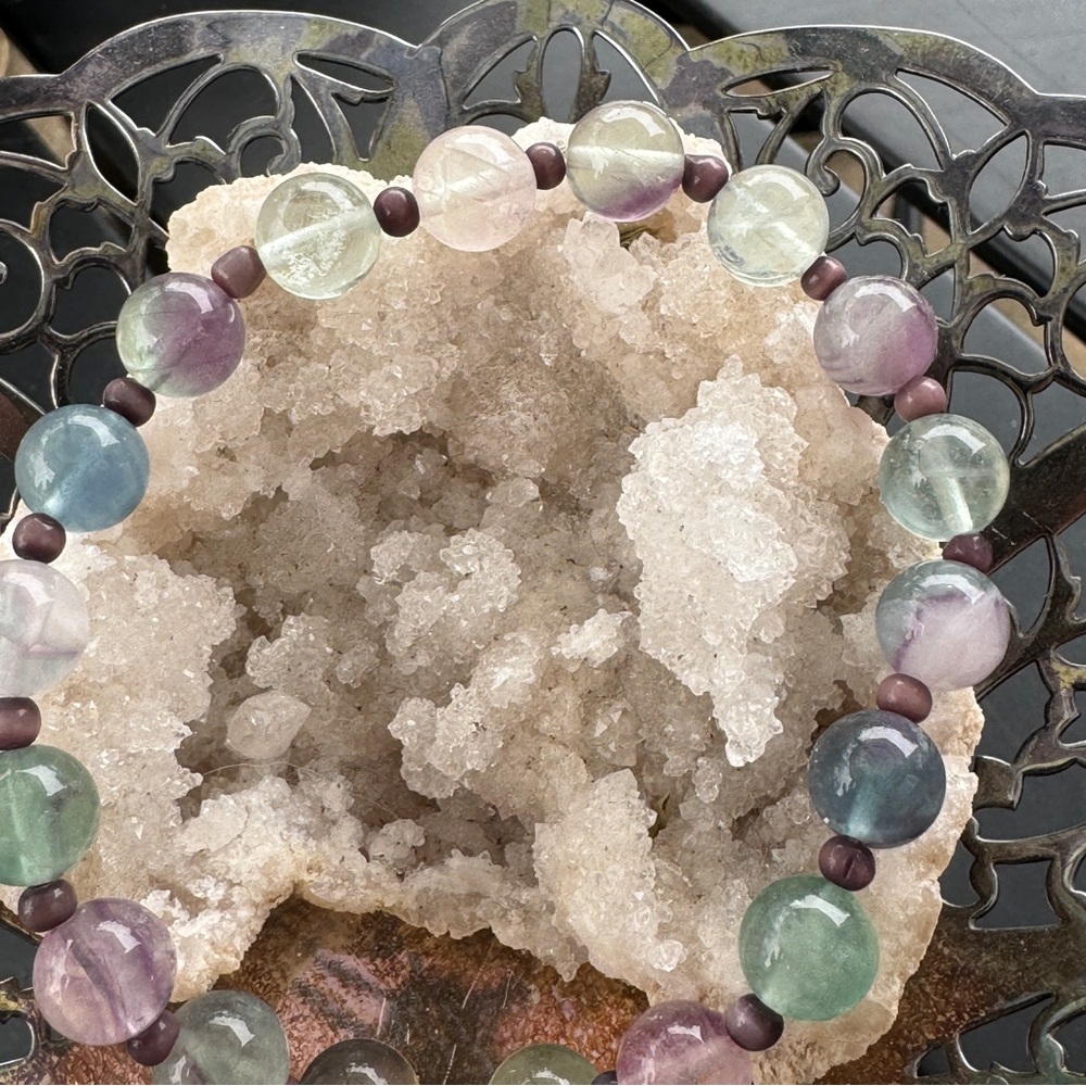 Handmade Fluorite Bracelet with Lotus Flow Charm - Picture 3 of 4